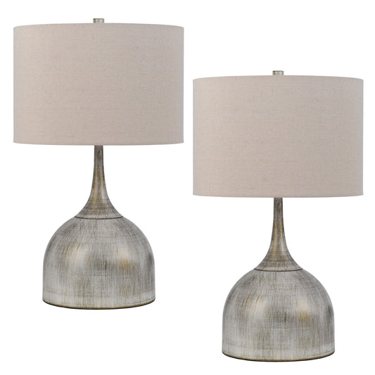 26 Inch Table Lamp Set of 2 Curved Beige Fabric Shade Distressed Gray