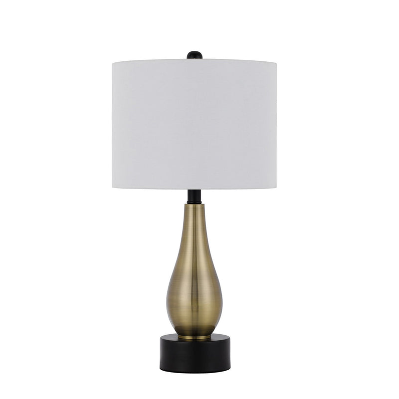 23 Inch Pear Shaped Table Lamp Set of 2 Fabric Cylinder Shade Black Gold-zoom-