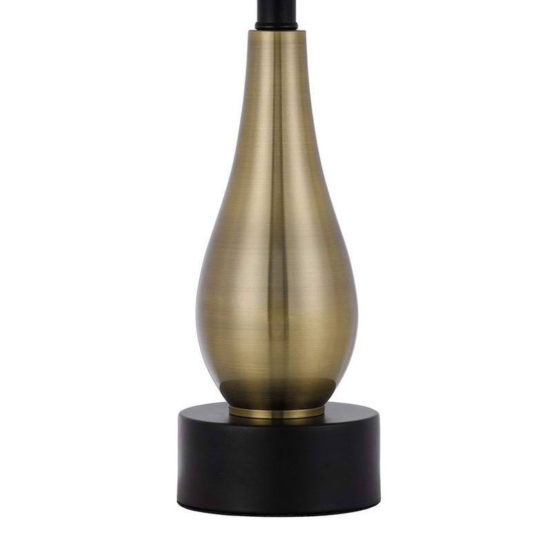 23 Inch Pear Shaped Table Lamp Set of 2 Fabric Cylinder Shade Black Gold-zoom-