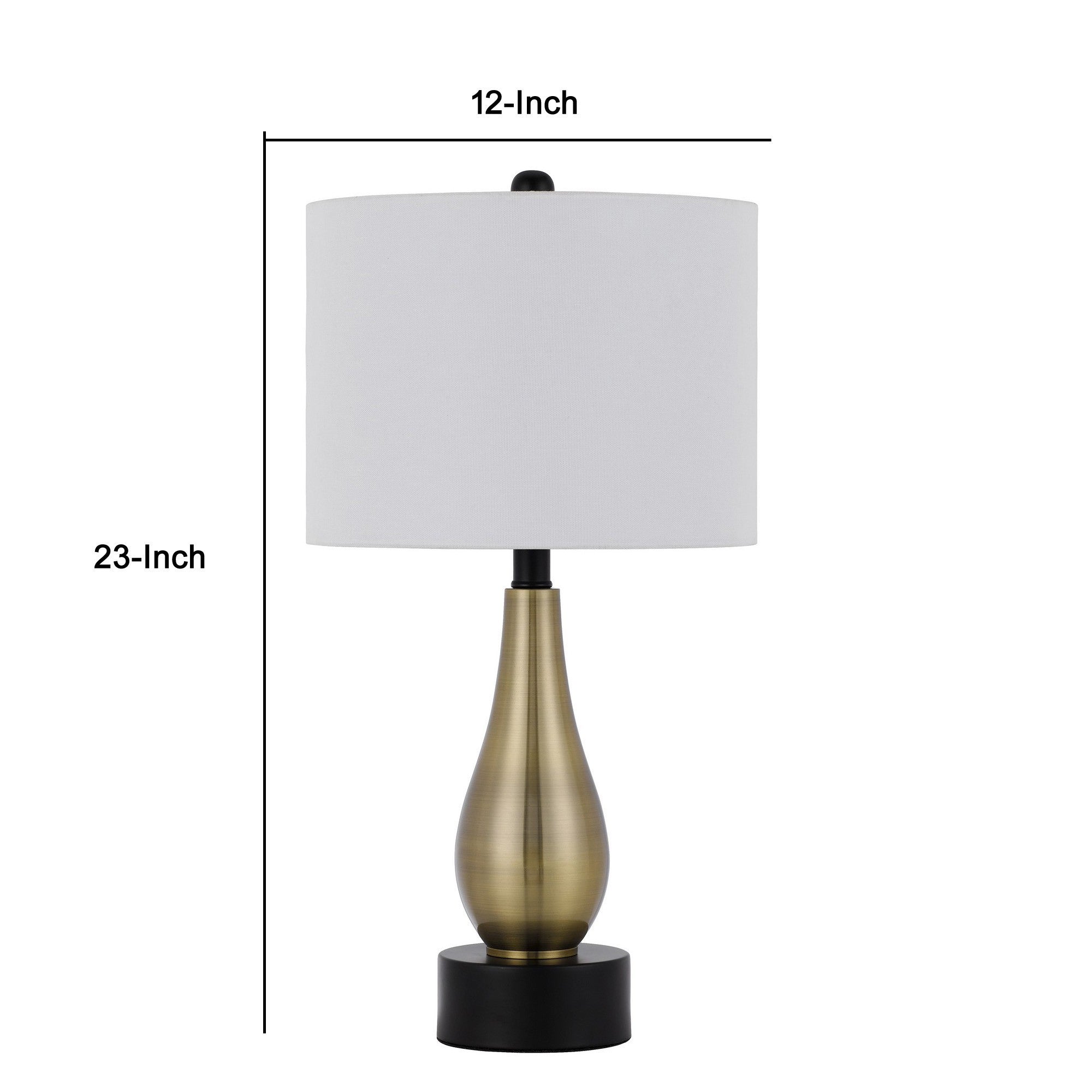 23 Inch Pear Shaped Table Lamp Set of 2 Fabric Cylinder Shade Black Gold-zoom-5