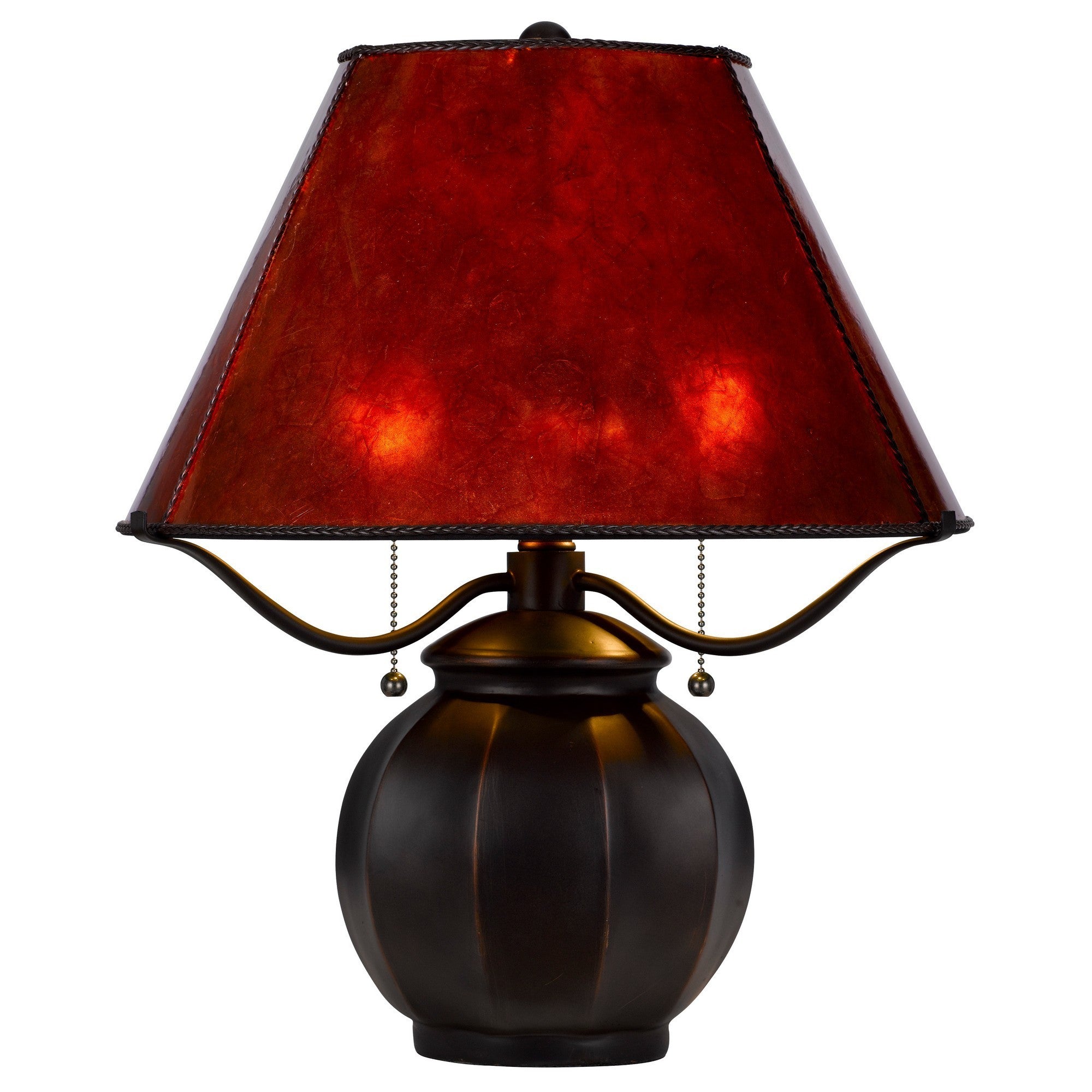 20 Inch Table Lamp Vintage Red Amber Mica Shade Upturned Arms Round Body-zoom-1