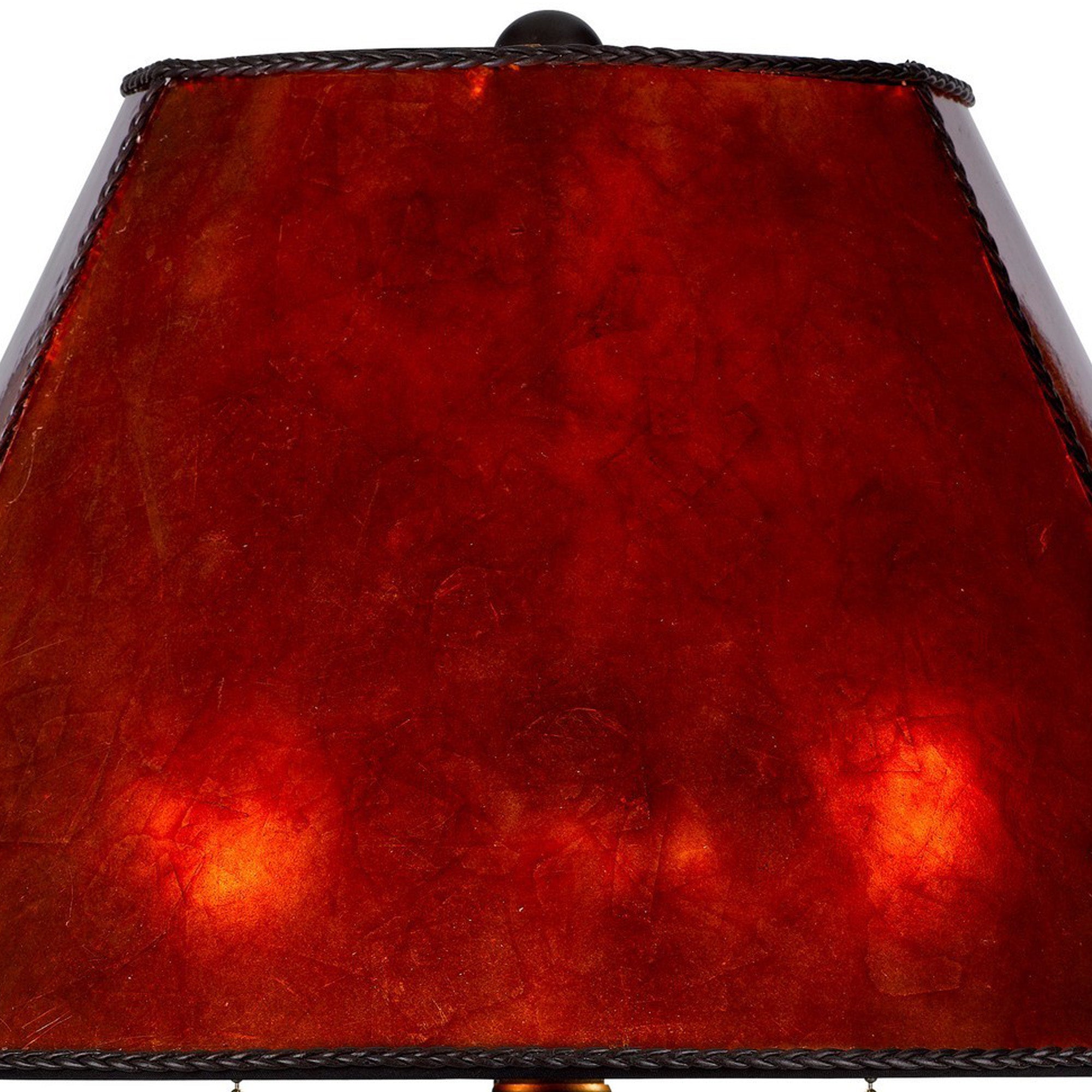 20 Inch Table Lamp Vintage Red Amber Mica Shade Upturned Arms Round Body-zoom-2