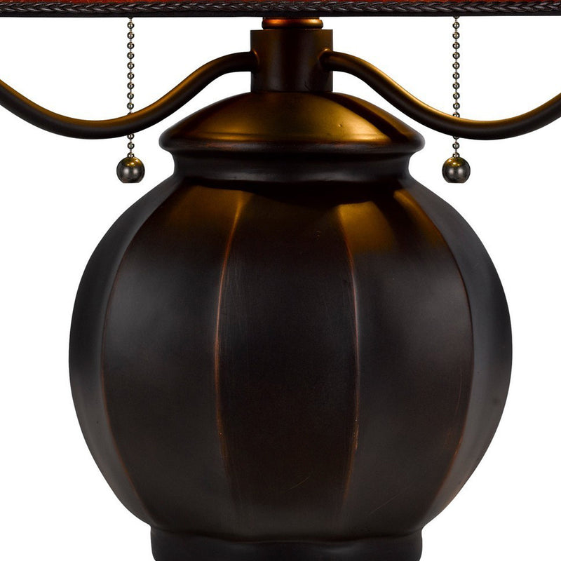 20 Inch Table Lamp Vintage Red Amber Mica Shade Upturned Arms Round Body-zoom-