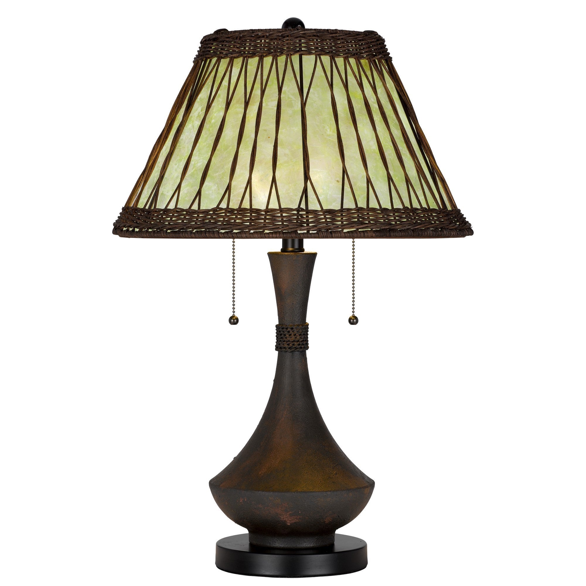 26 Inch Table Lamp Bamboo Woven Stained Green Shade Wicker Trim Bronze-zoom-1