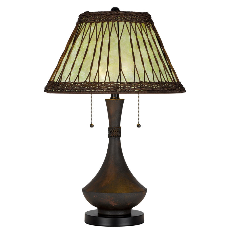 26 Inch Table Lamp Bamboo Woven Stained Green Shade Wicker Trim Bronze-zoom-