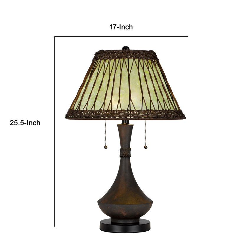 26 Inch Table Lamp Bamboo Woven Stained Green Shade Wicker Trim Bronze-zoom-