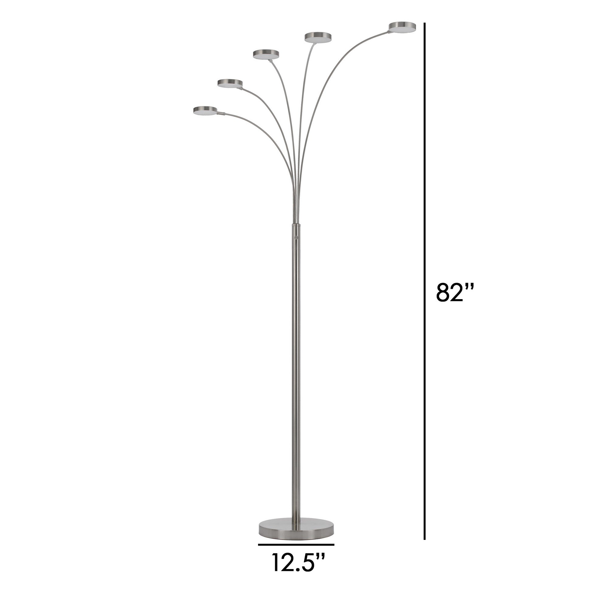 Chuck 82 Inch Modern Arc Floor Lamp 5 Puck Lights Brushed Steel Finish-zoom-5