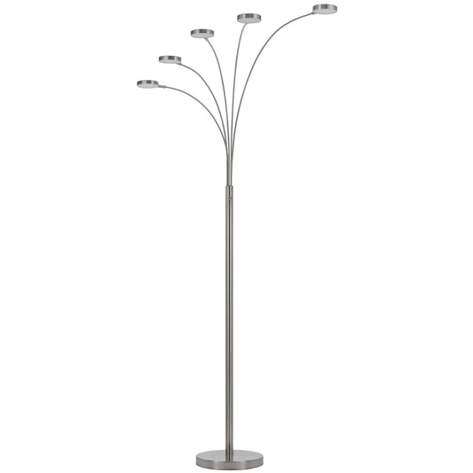 Chuck 82 Inch Modern Arc Floor Lamp 5 Puck Lights Brushed Steel Finish