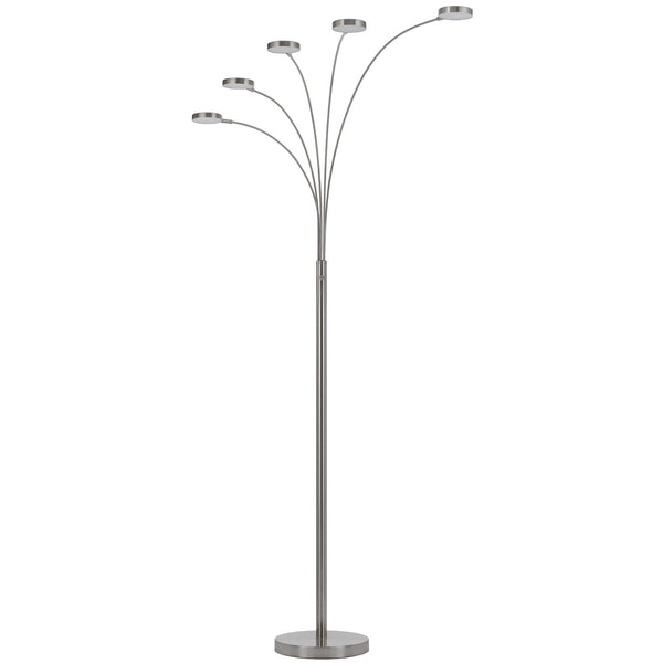 Chuck 82 Inch Modern Arc Floor Lamp 5 Puck Lights Brushed Steel Finish