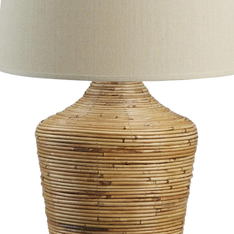 26 Inch Cottage Table Lamp Metal And Rattan Base White Fabric Drum Shade-zoom-