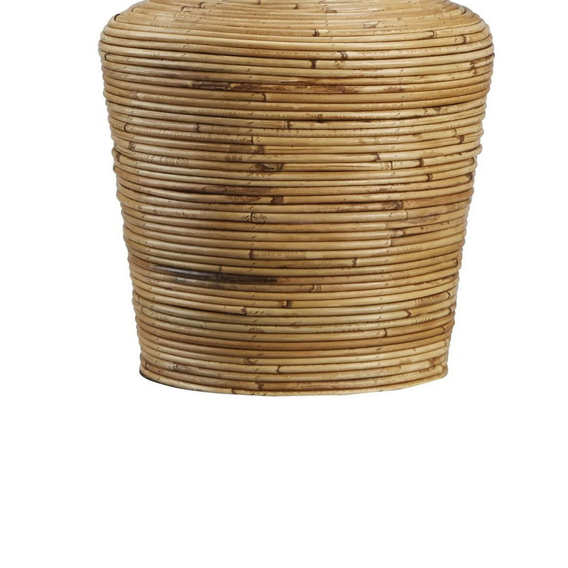 26 Inch Cottage Table Lamp Metal And Rattan Base White Fabric Drum Shade-zoom-
