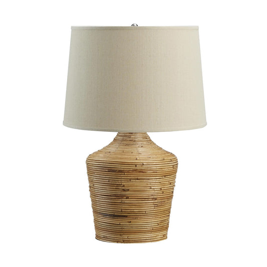 26 Inch Cottage Table Lamp Metal And Rattan Base White Fabric Drum Shade