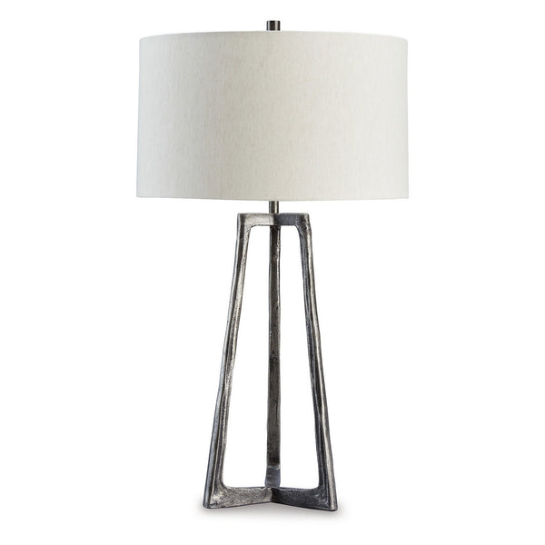 Nila 35 Inch Table Lamp Pewter Gray Metal Base 3 Way Switch Drum Shade