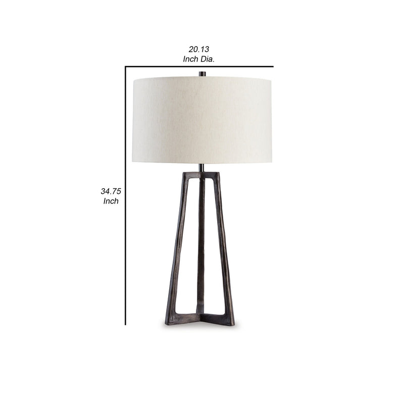 Nila 35 Inch Table Lamp Antique Black Metal 3 Way Switch Drum Shade-zoom-