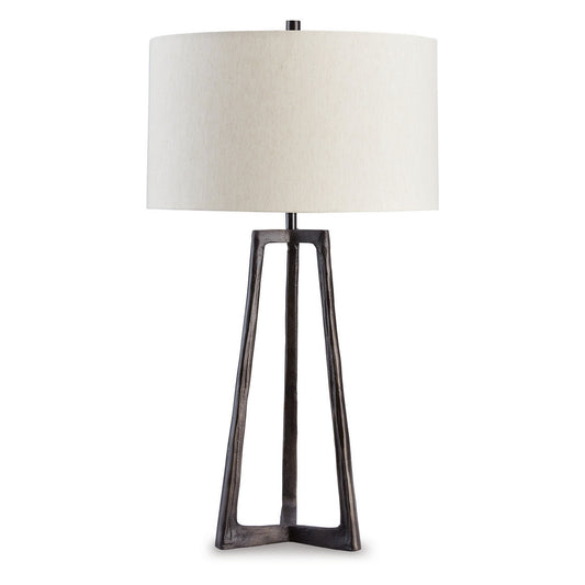 Nila 35 Inch Table Lamp Antique Black Metal 3 Way Switch Drum Shade