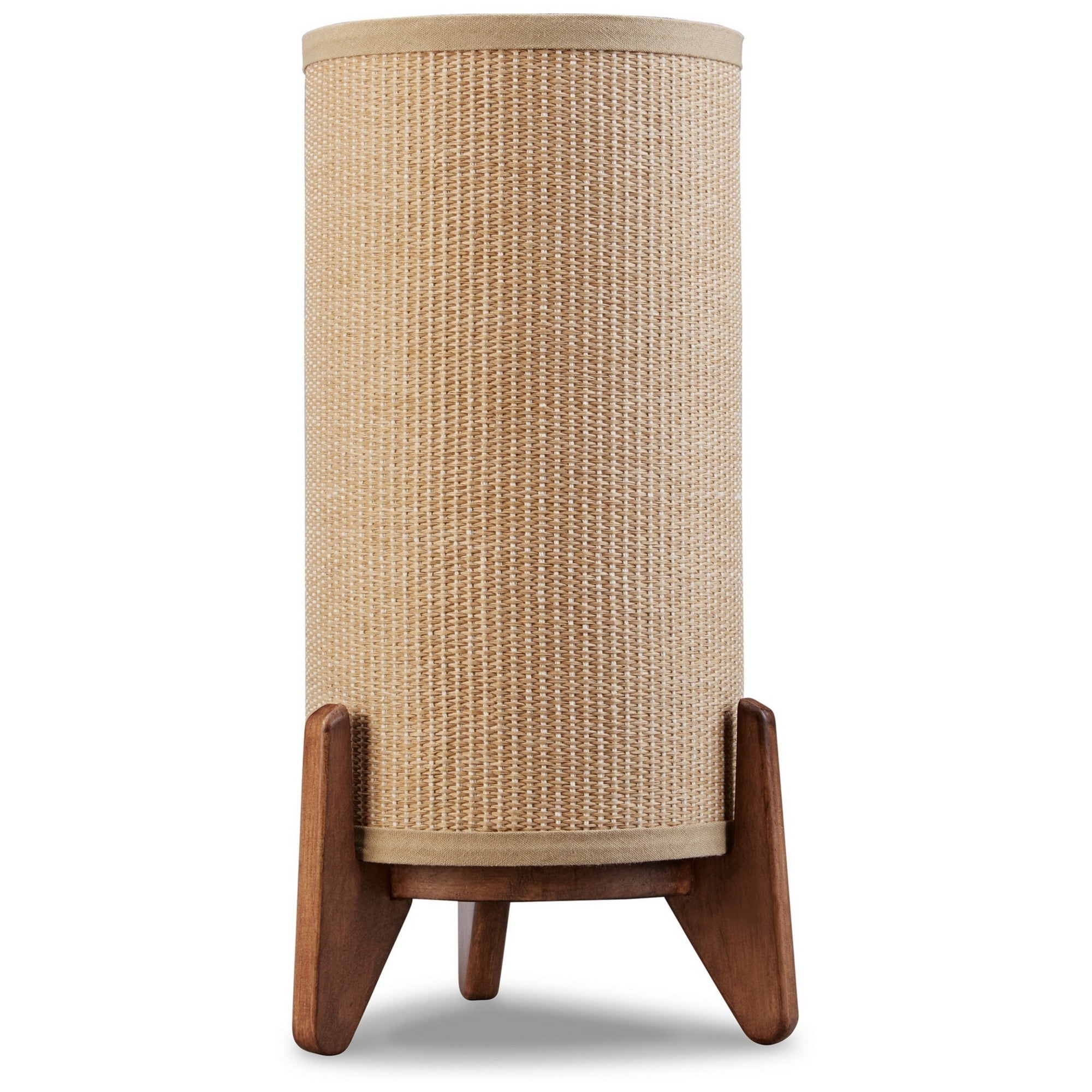 17 Inch Table Lamp Tall Hardback Woven Design Shade Wood Tripod Stand-zoom-1