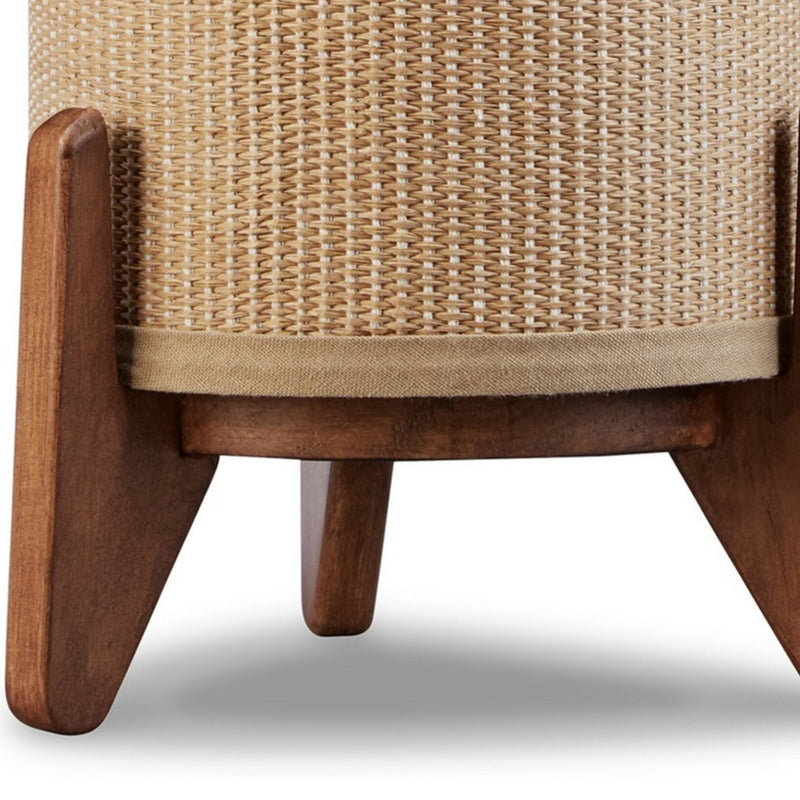 17 Inch Table Lamp Tall Hardback Woven Design Shade Wood Tripod Stand-zoom-
