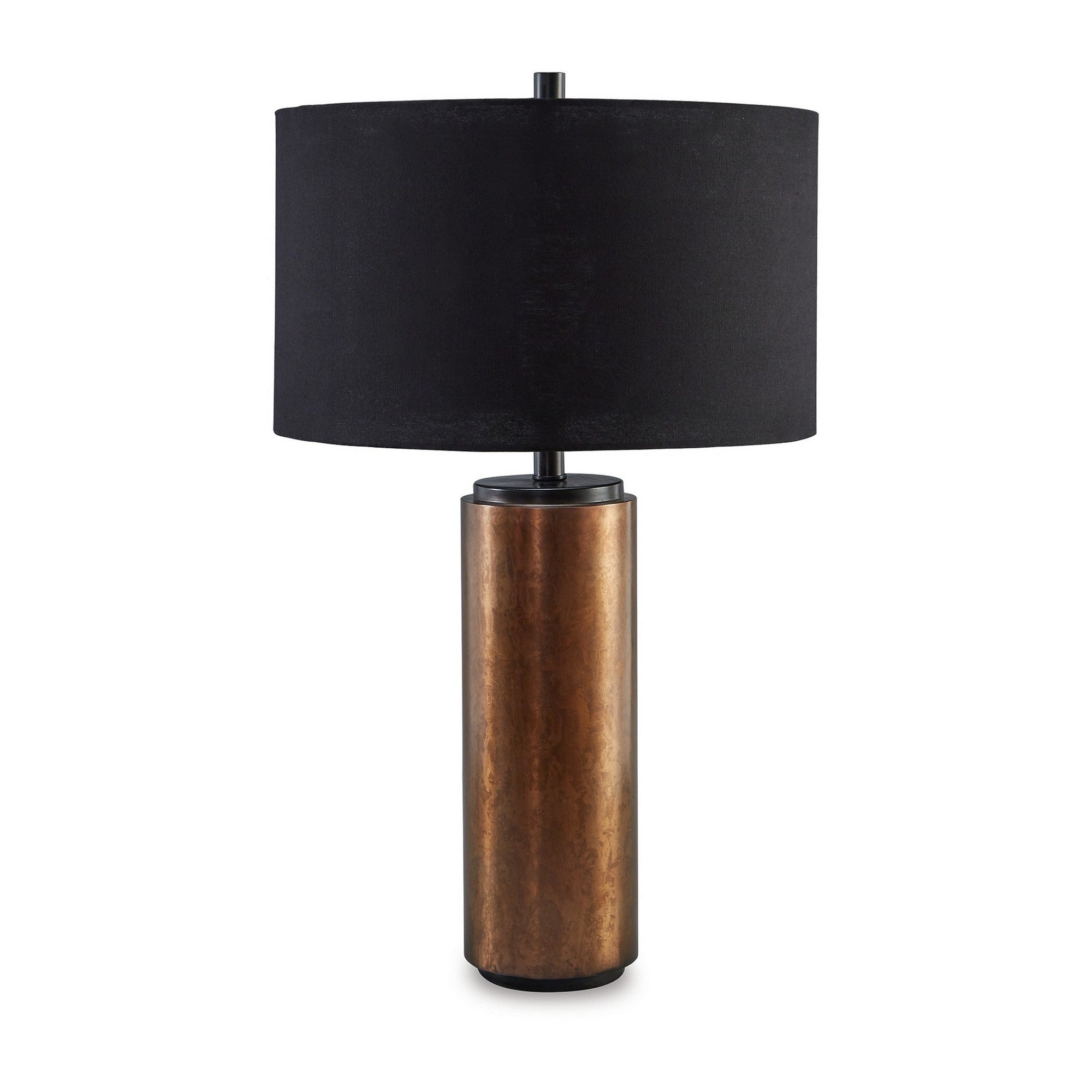 30 Inch Modern Table Lamp Cylindrical Brass Metal Base Black Drum Shade-zoom-1