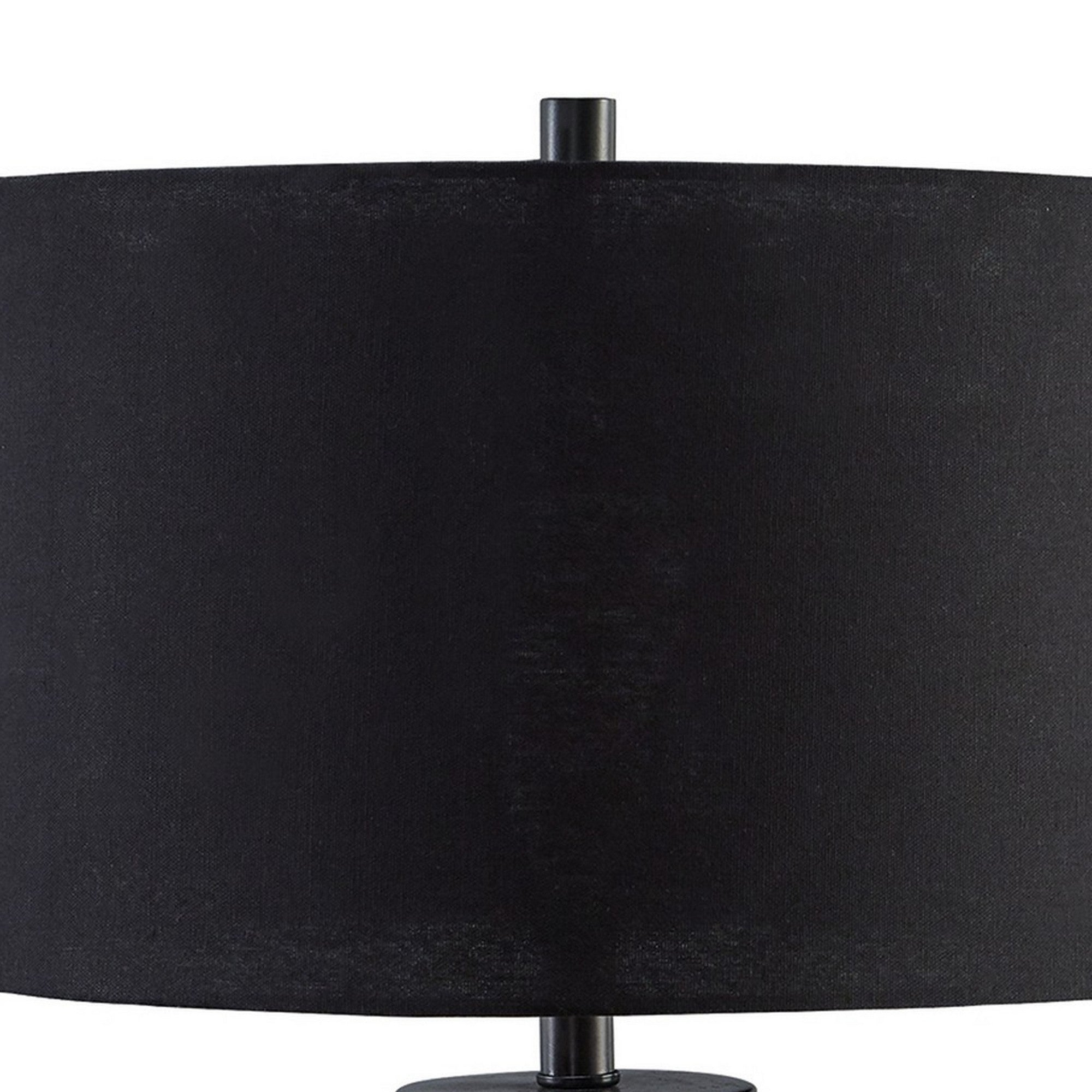 30 Inch Modern Table Lamp Cylindrical Brass Metal Base Black Drum Shade-zoom-2