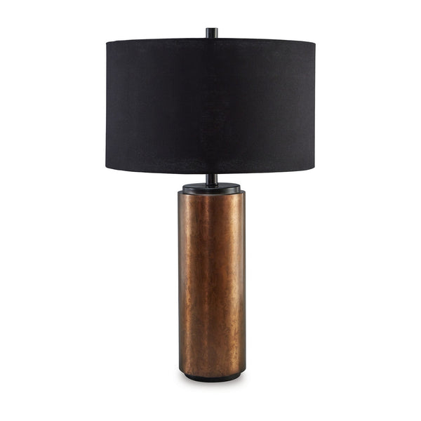 30 Inch Modern Table Lamp Cylindrical Brass Metal Base Black Drum Shade