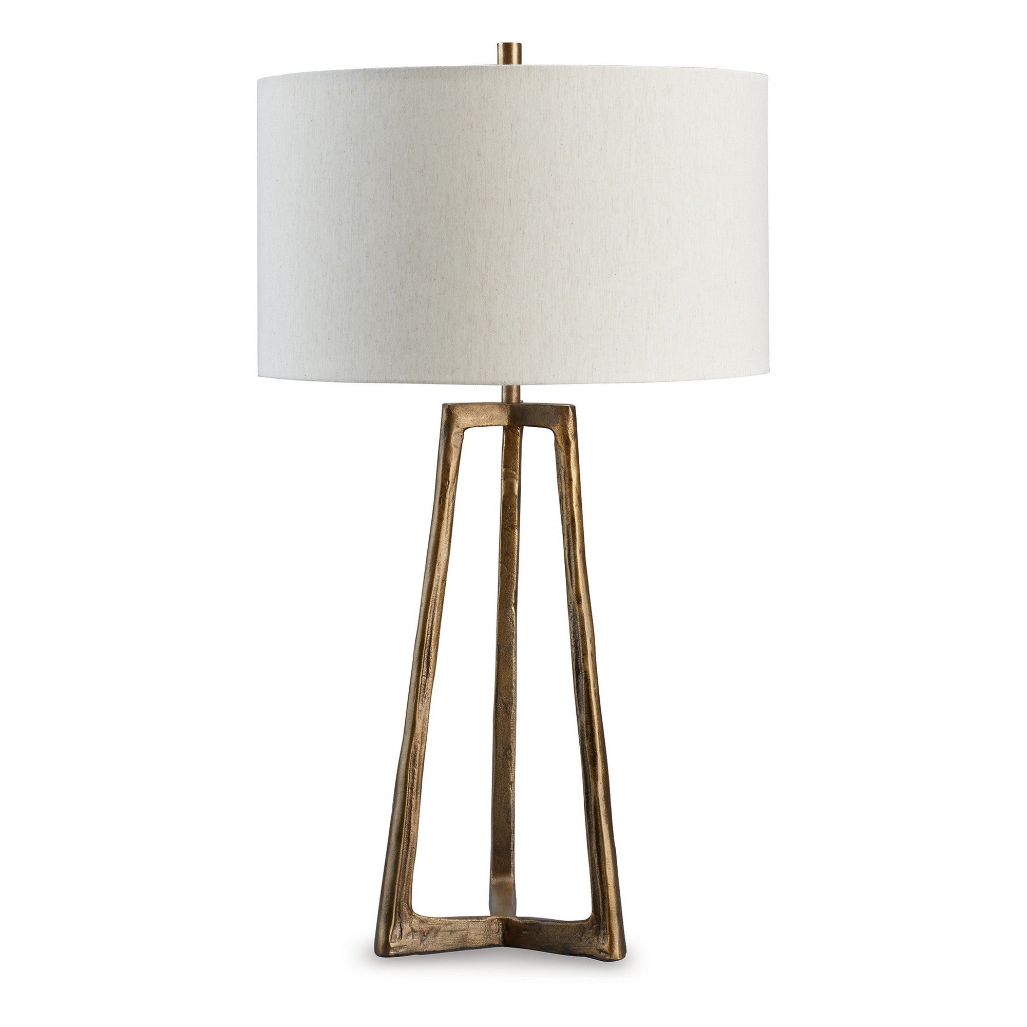 Nila 35 Inch Table Lamp Antique Brass Metal 3 Way Switch Drum Shade