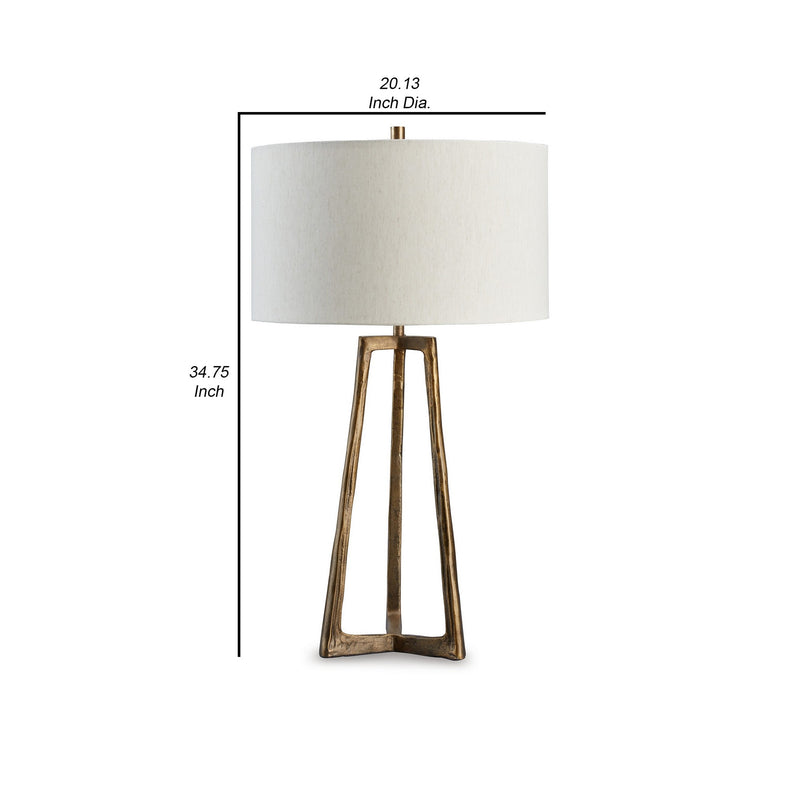 Nila 35 Inch Table Lamp Antique Brass Metal 3 Way Switch Drum Shade-zoom-
