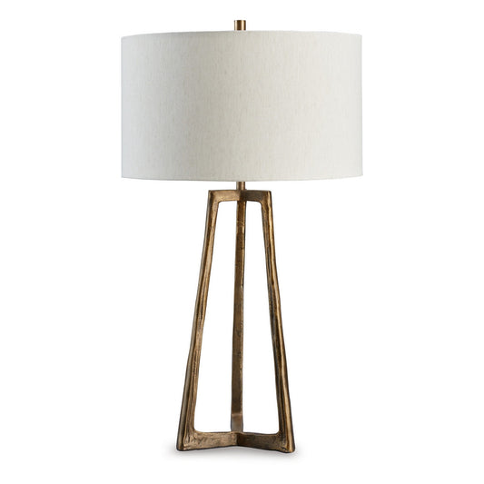 Nila 35 Inch Table Lamp Antique Brass Metal 3 Way Switch Drum Shade