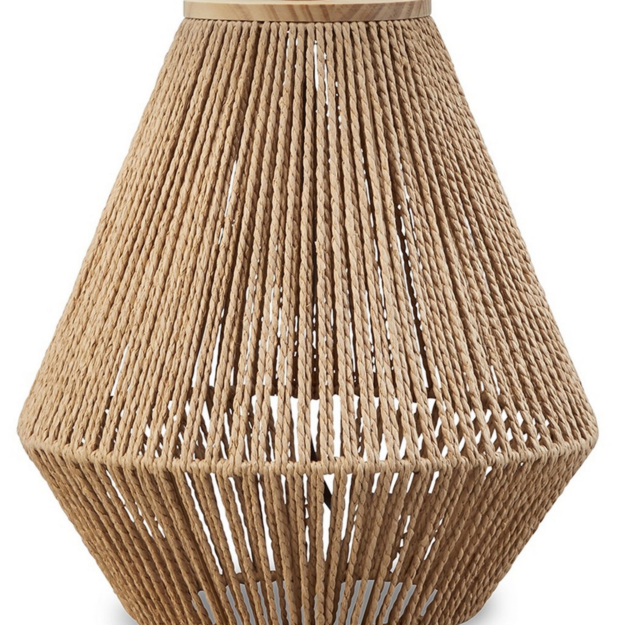 24 Inch Bohemian Table Lamp Paper Rope Hardback Fabric Shade Brown-zoom-3