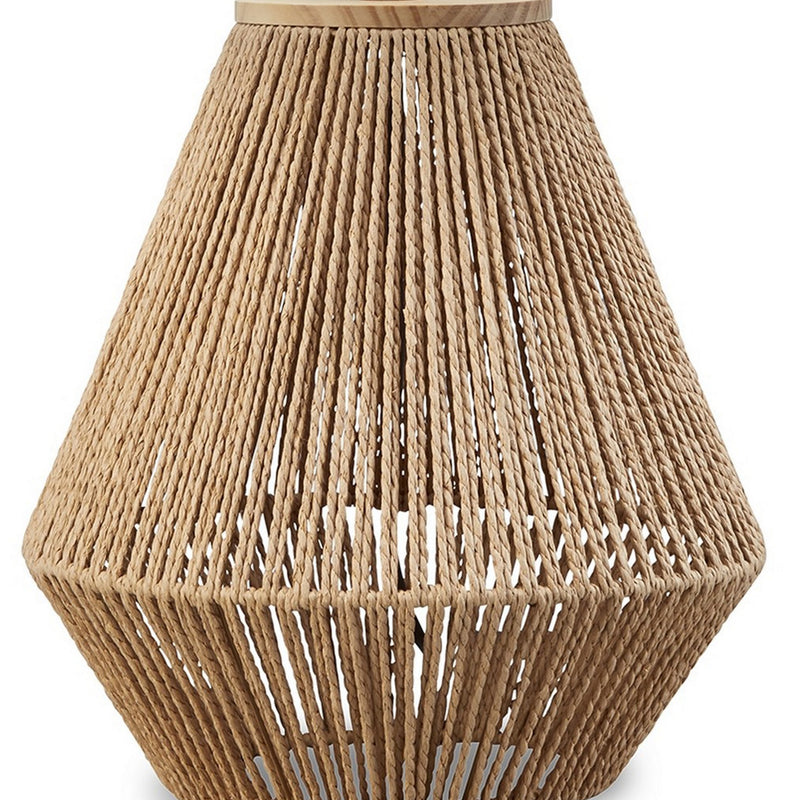 24 Inch Bohemian Table Lamp Paper Rope Hardback Fabric Shade Brown-zoom-