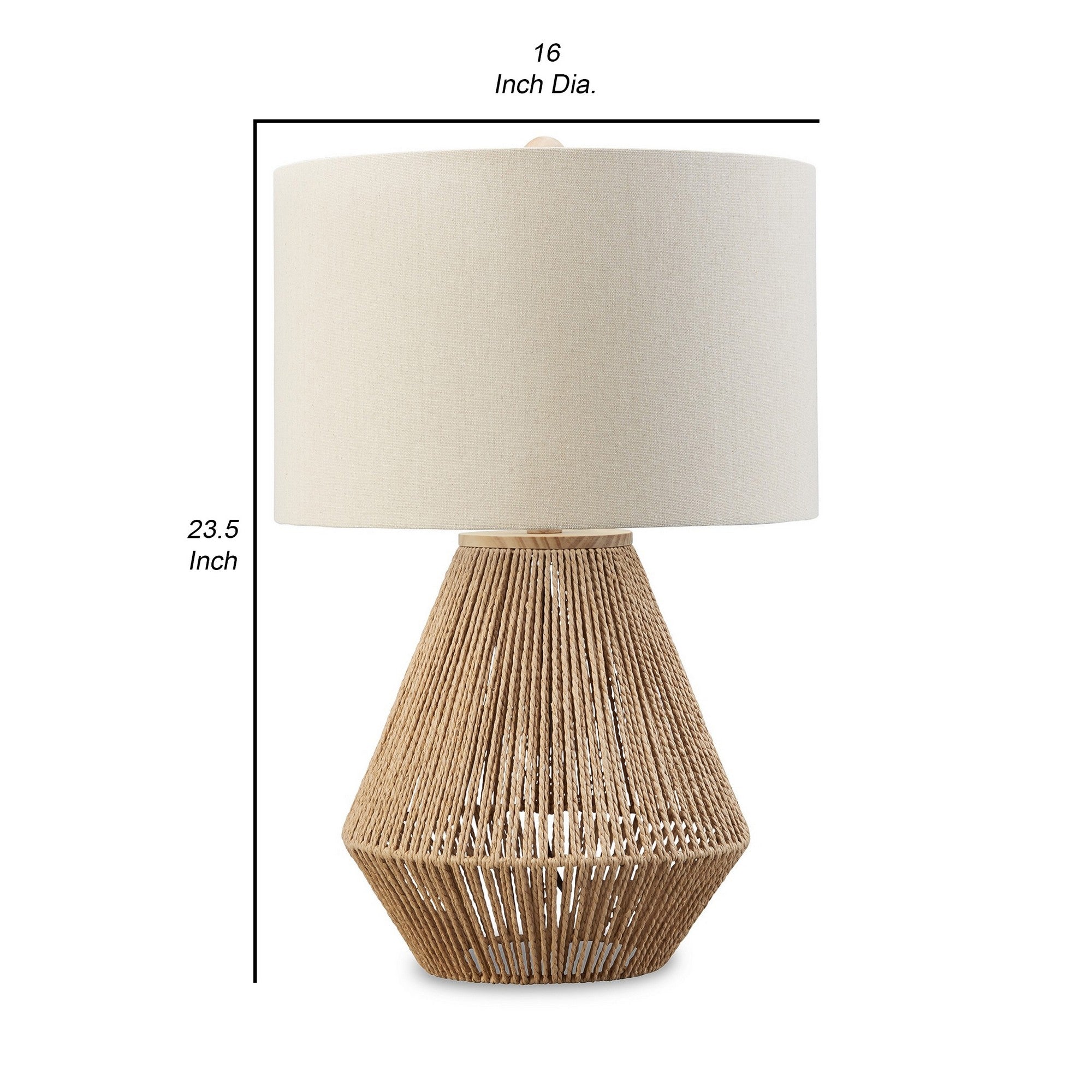 24 Inch Bohemian Table Lamp Paper Rope Hardback Fabric Shade Brown-zoom-5