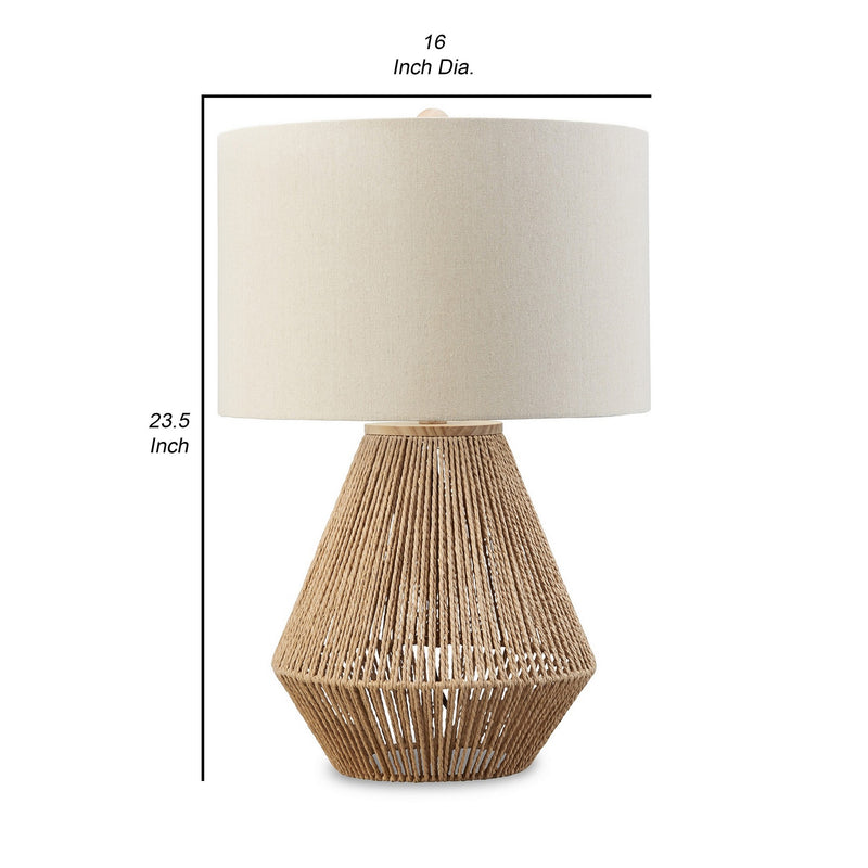 24 Inch Bohemian Table Lamp Paper Rope Hardback Fabric Shade Brown-zoom-