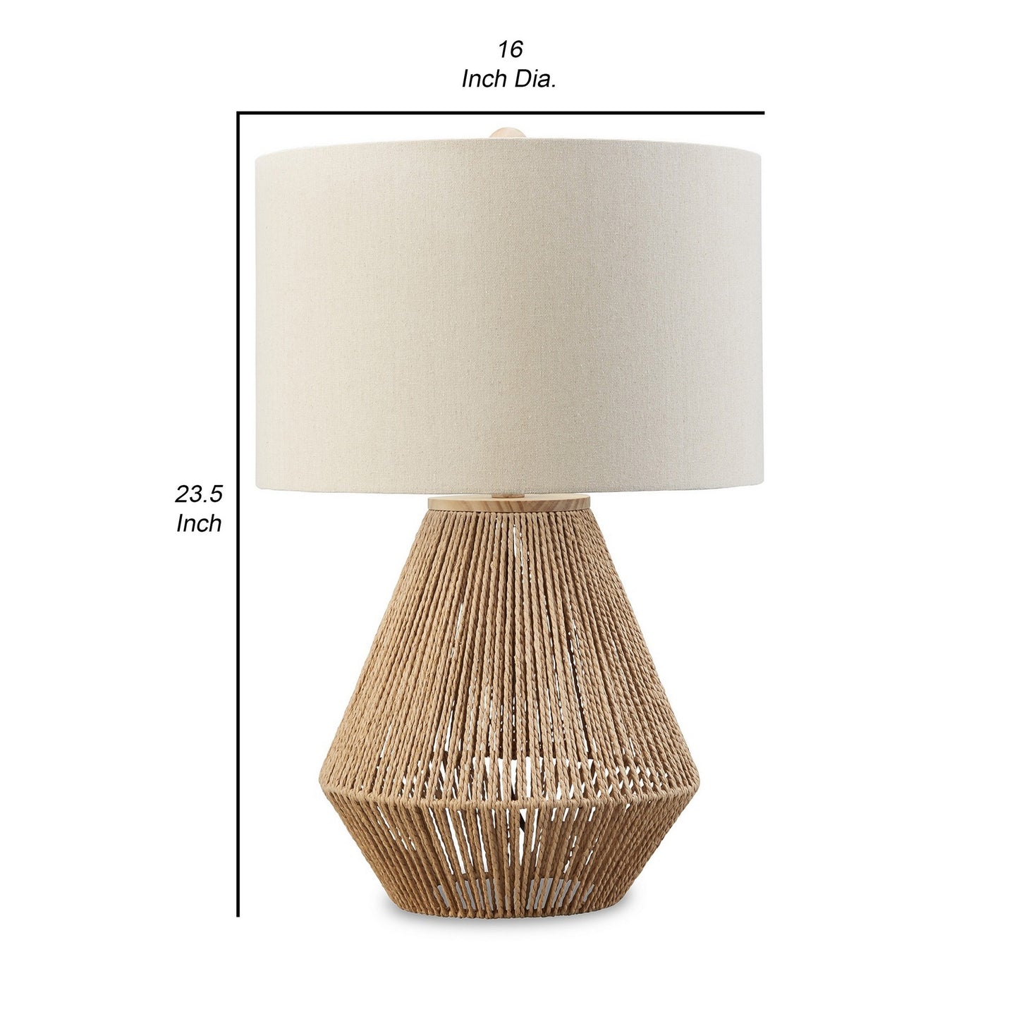 24 Inch Bohemian Table Lamp Paper Rope Hardback Fabric Shade Brown