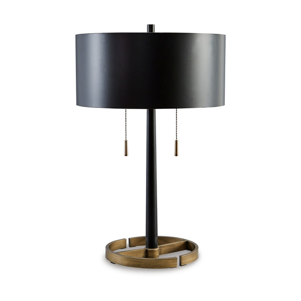 Kien 24 Inch Modern Table Lamp Black Metal Drum Shade Gold Toned Base