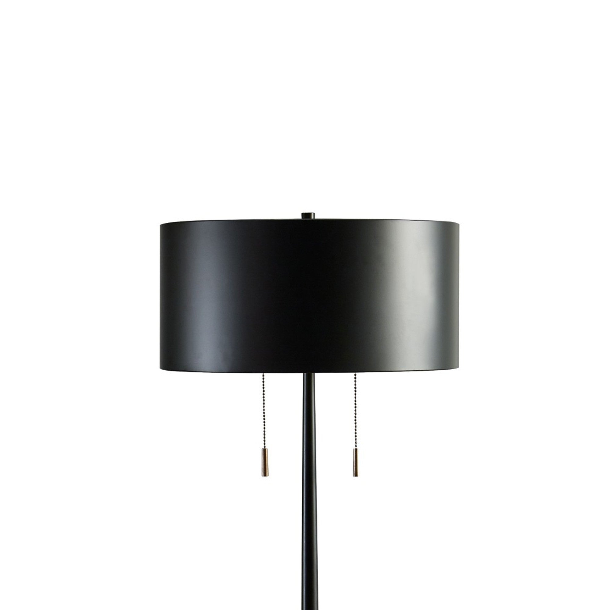 Kien 60 Inch Modern Floor Lamp Black Metal Drum Shaped Shade Gold Base