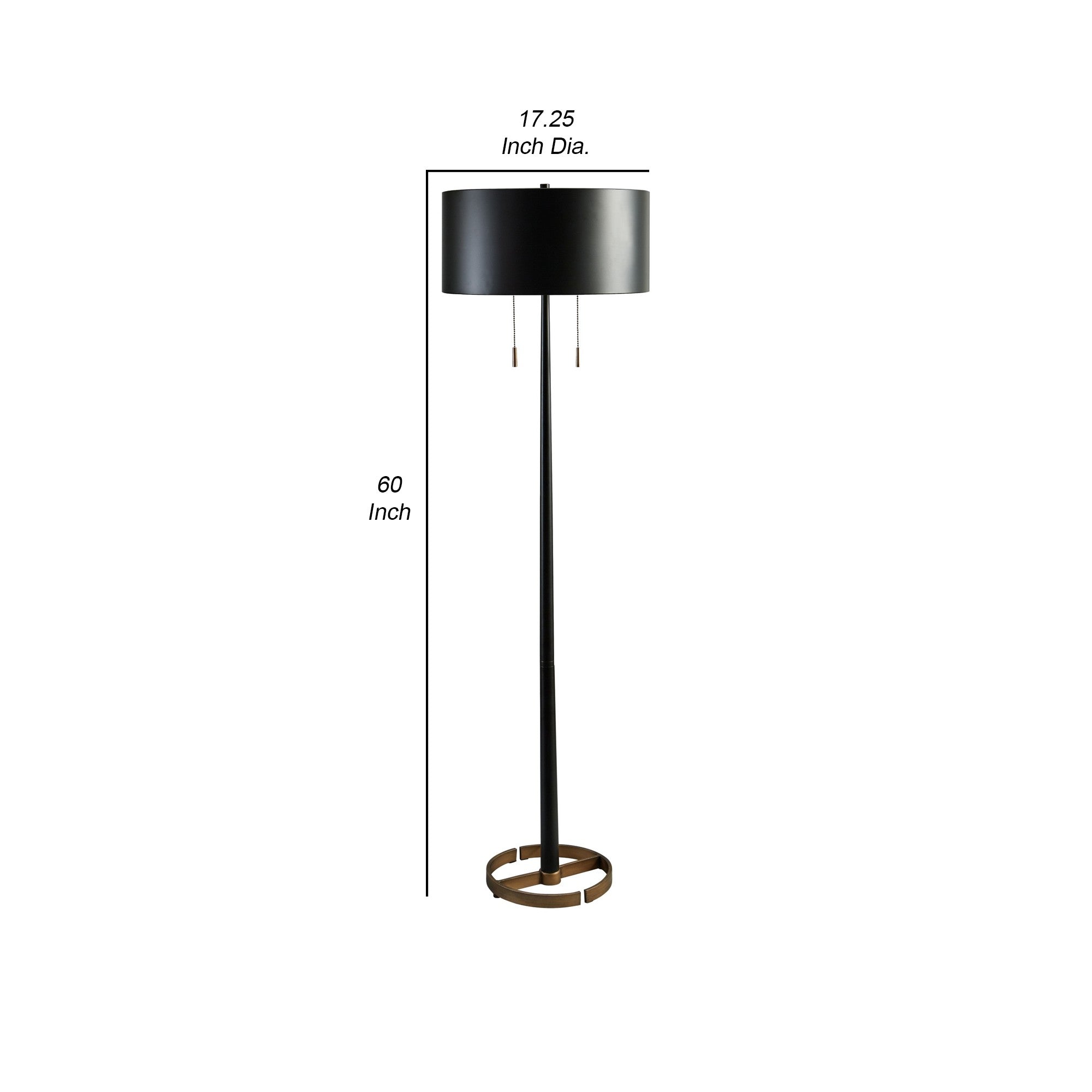 Kien 60 Inch Modern Floor Lamp Black Metal Drum Shaped Shade Gold Base-zoom-5