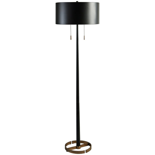 Kien 60 Inch Modern Floor Lamp Black Metal Drum Shaped Shade Gold Base
