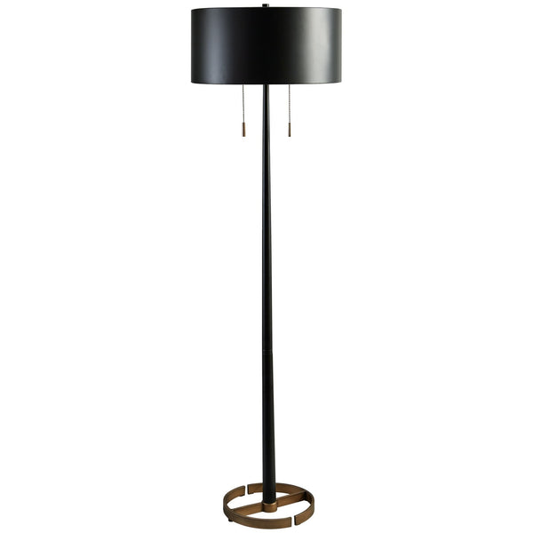 Kien 60 Inch Modern Floor Lamp Black Metal Drum Shaped Shade Gold Base