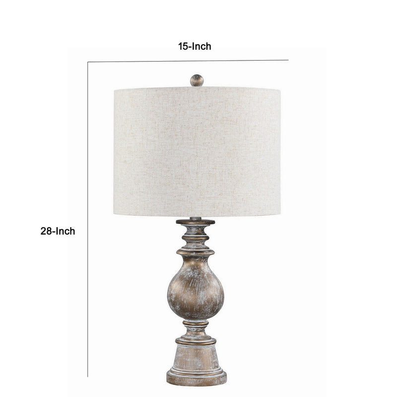 28 Inch 3 Way Table Lamp Fabric Drum Shade Vintage Gold Metal Base-zoom-