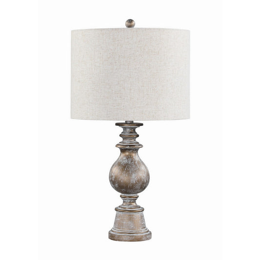 28 Inch 3 Way Table Lamp Fabric Drum Shade Vintage Gold Metal Base