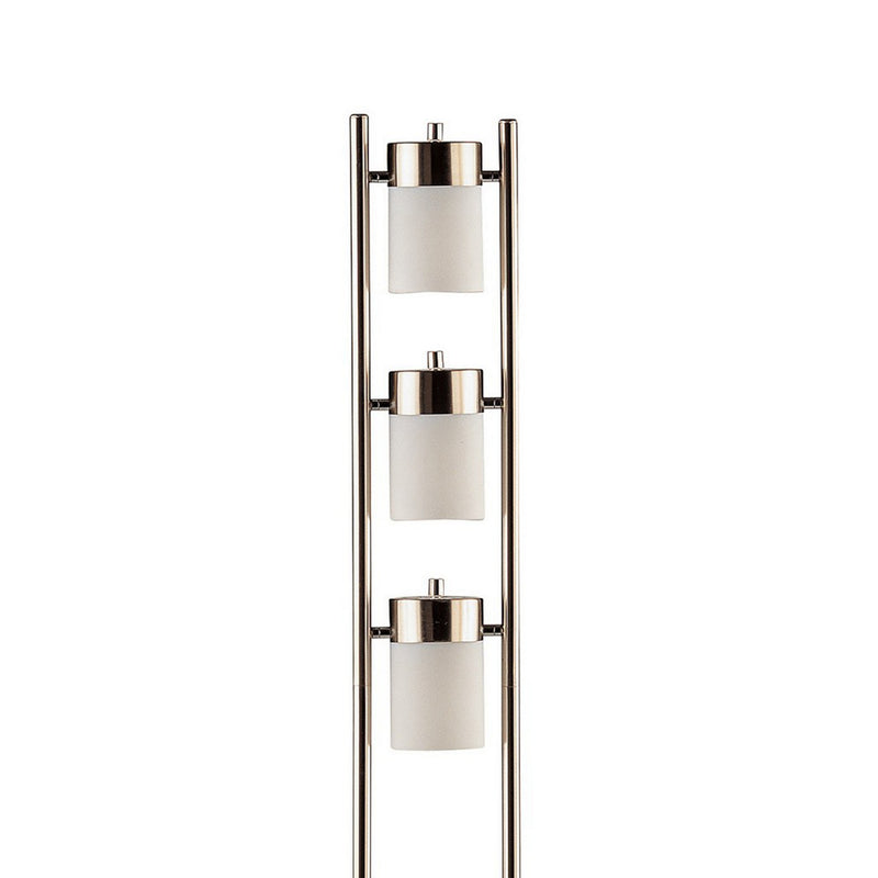 65 Inch Silver Floor Lamp 3 Horizontal Swivel Lights Frosted Glass Shade-zoom-