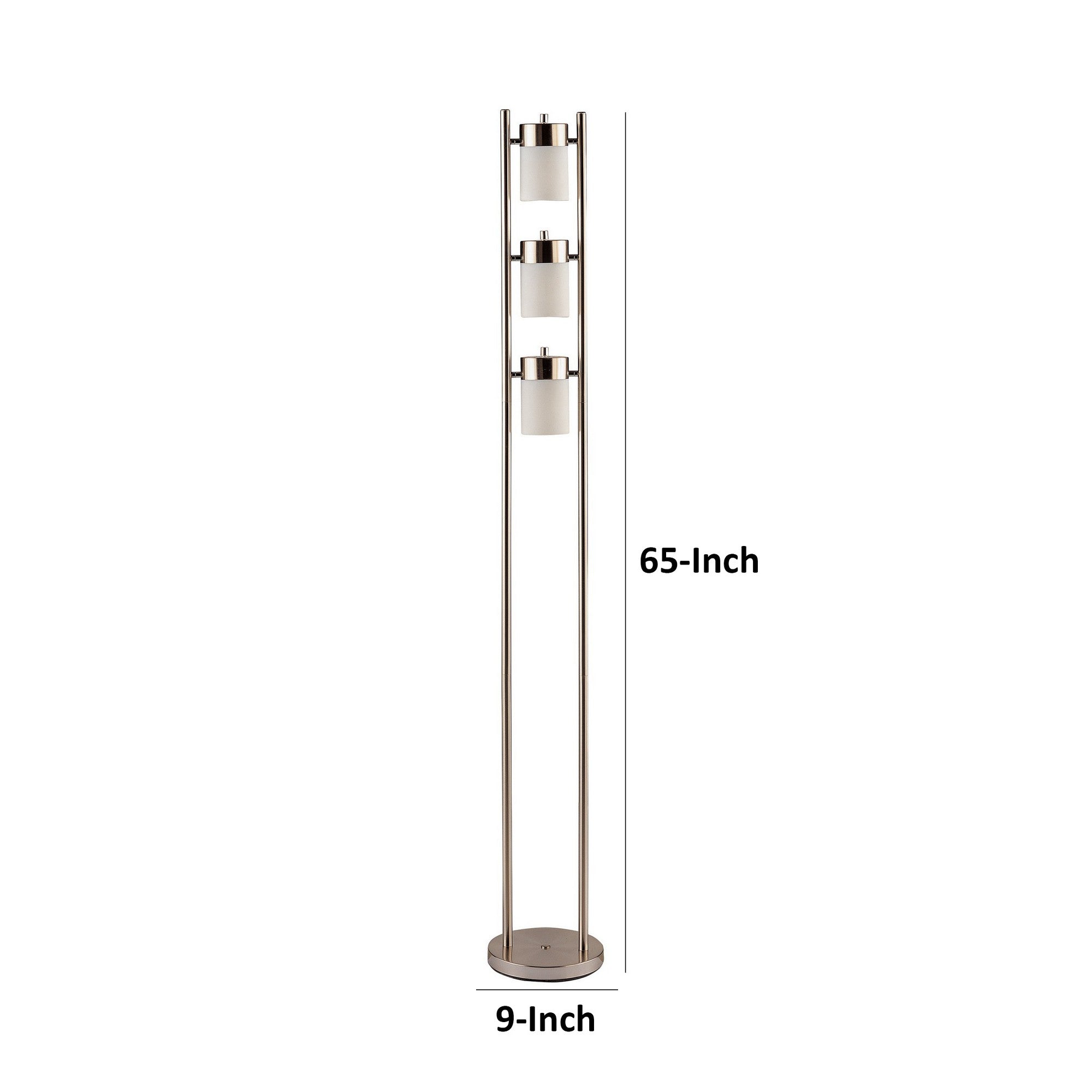 65 Inch Silver Floor Lamp 3 Horizontal Swivel Lights Frosted Glass Shade-zoom-5