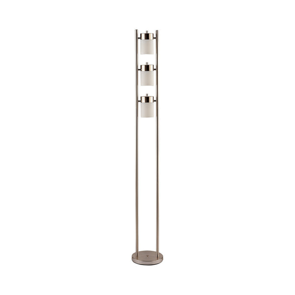 65 Inch Silver Floor Lamp 3 Horizontal Swivel Lights Frosted Glass Shade