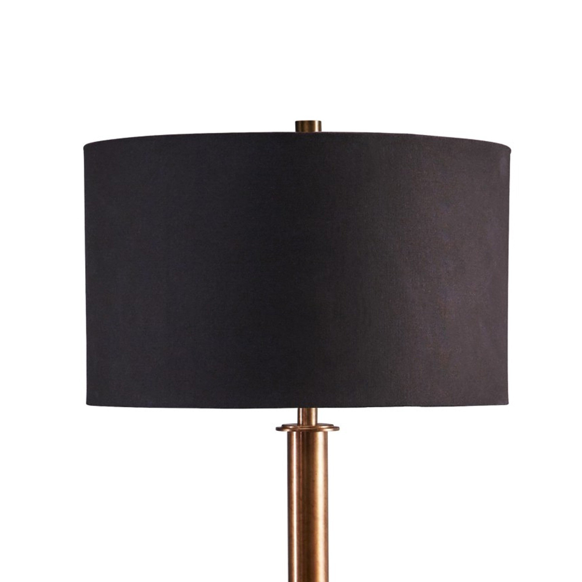 64 Inch Modern Floor Lamp Antique Brass Metal Stand Jet Black Drum Shade