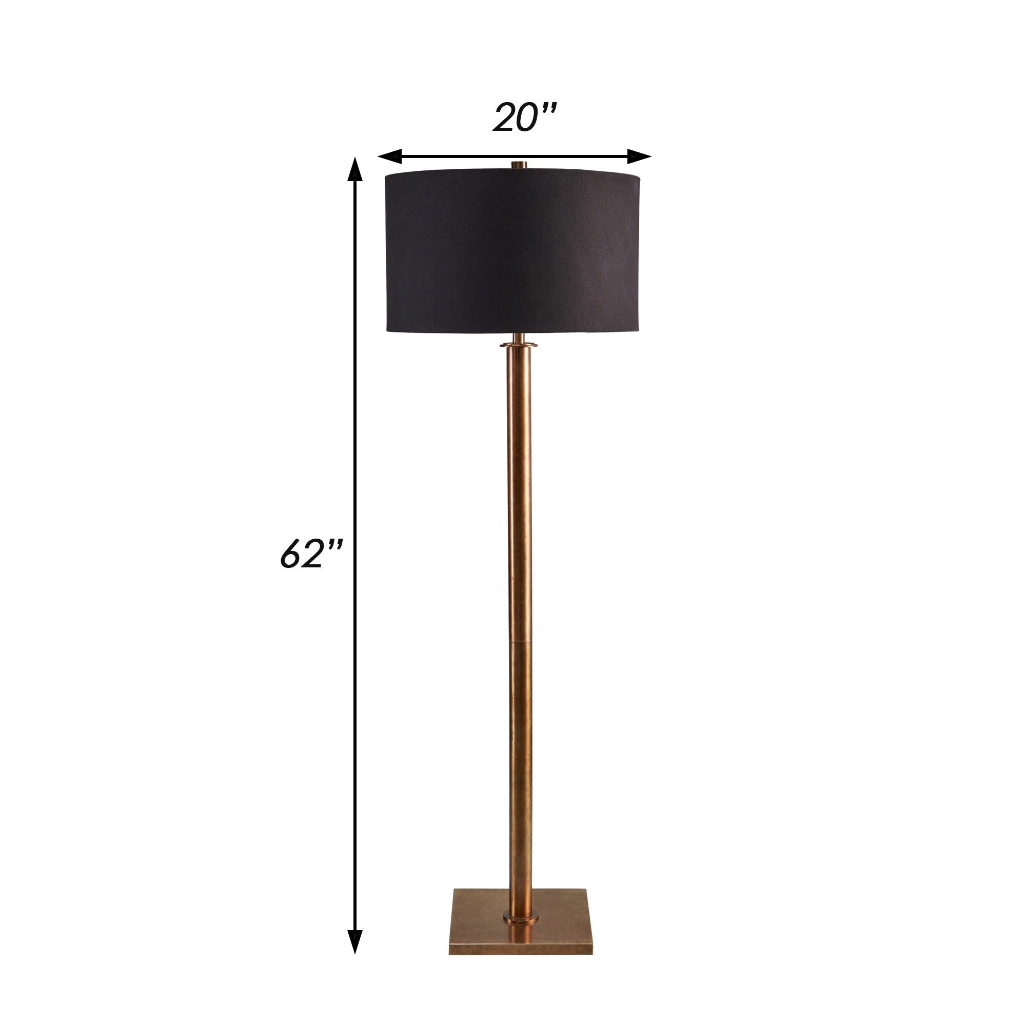 64 Inch Modern Floor Lamp Antique Brass Metal Stand Jet Black Drum Shade-zoom-5