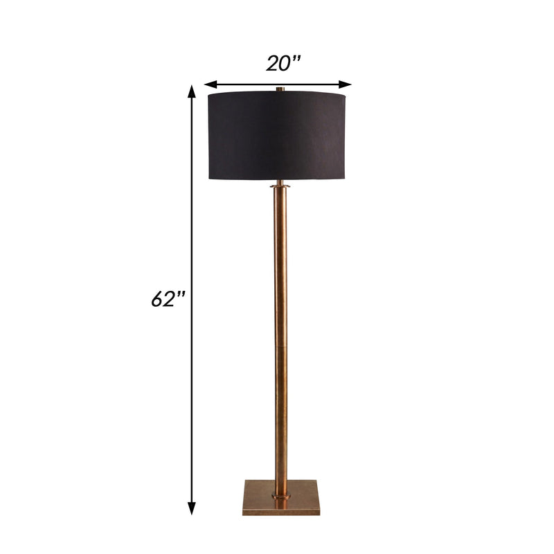 64 Inch Modern Floor Lamp Antique Brass Metal Stand Jet Black Drum Shade-zoom-