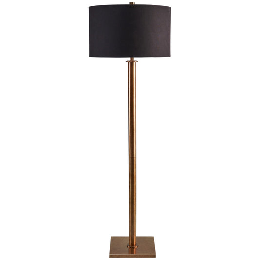 64 Inch Modern Floor Lamp Antique Brass Metal Stand Jet Black Drum Shade