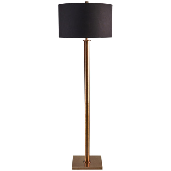64 Inch Modern Floor Lamp Antique Brass Metal Stand Jet Black Drum Shade