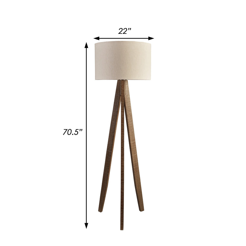 71 Inch Floor Lamp Drum Shade Wood Tripod Stand Rough Hewn Texturing-zoom-