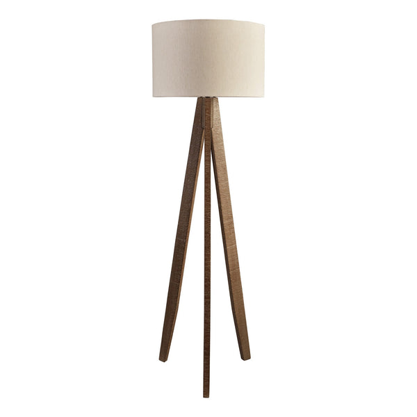71 Inch Floor Lamp Drum Shade Wood Tripod Stand Rough Hewn Texturing