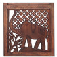 Hand Carved Elephant Design Foldable 4 Panel Wooden Room Divider, Brown